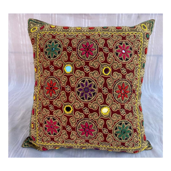 Ajrakh embroidery work Cushion Cover (16x16)"